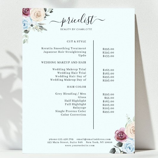 Greenery Rose Salon Price List Poster