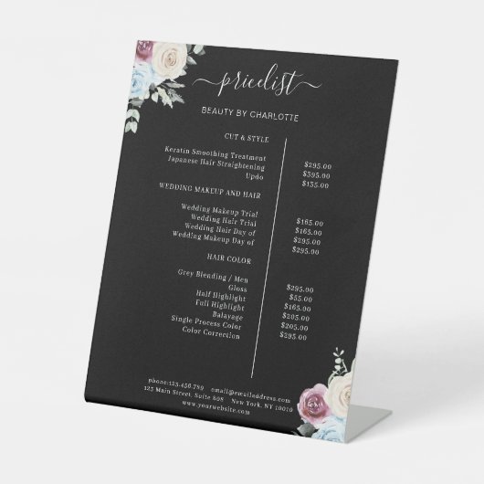 Greenery Rose Salon Price List Poster Sockelschild (Vorderseite)