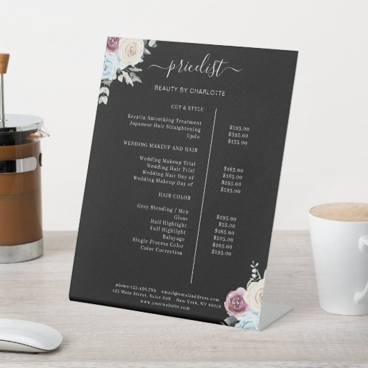 Greenery Rose Salon Price List Poster Sockelschild (In SItu)