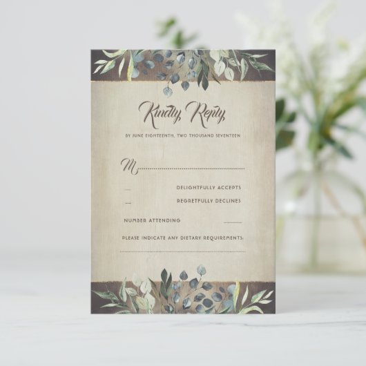 Greenery Rustic Country Wedding UAWG RSVP Karte (Stehend Vorderseite)