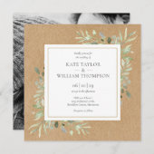 Greenery Rustic Kraft Foto Wedding Einladung (Vorne/Hinten)