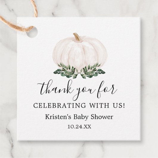 Greenery Rustic Little Pumpkin Baby Shower Gefalle Geschenkanhänger (Vorderseite)