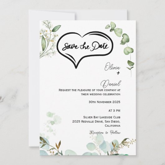 Greenery Rustic Save The Date Invitation Einladung (Vorderseite)