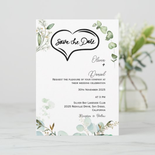 Greenery Rustic Save The Date Invitation Einladung (Stehend Vorderseite)