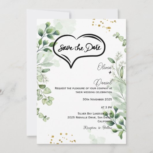 Greenery Rustic Save The Date Invitation Einladung (Vorderseite)