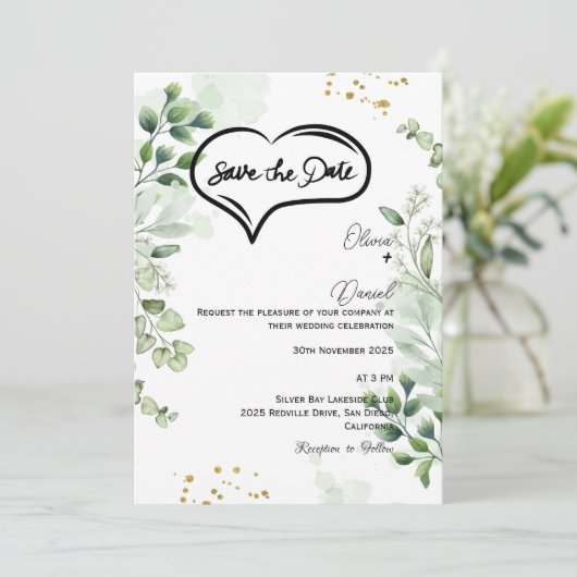 Greenery Rustic Save The Date Invitation Einladung (Stehend Vorderseite)
