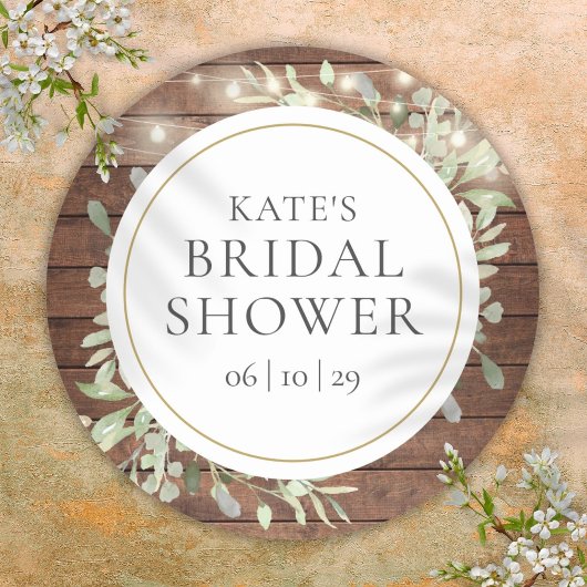 Greenery Rustic String Lights Brautparty Runder Aufkleber