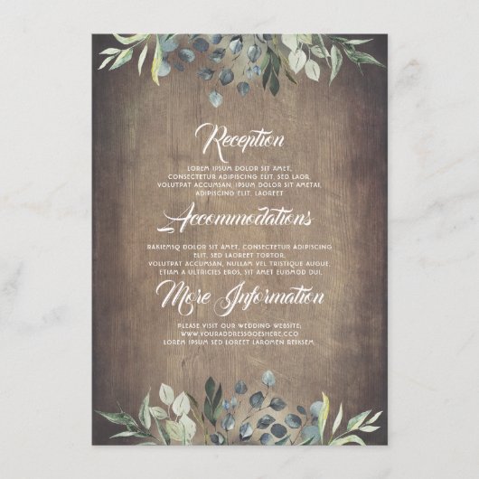 Greenery Rustic Wedding Information Guest Begleitkarte (Vorderseite)
