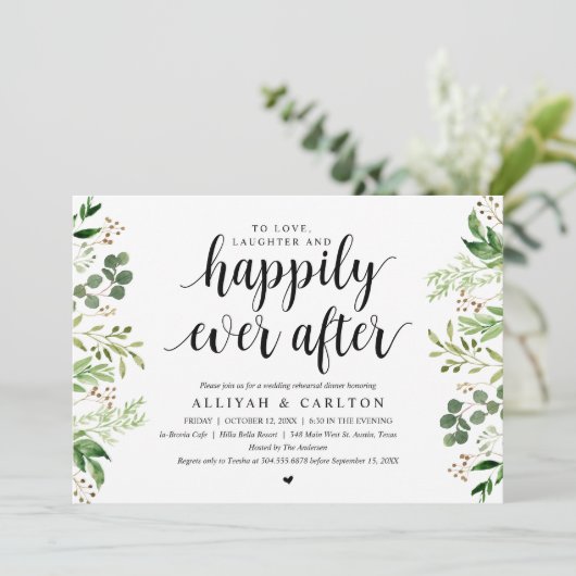 Greenery Rustic Wedding Probe Dinner Einladung (Stehend Vorderseite)