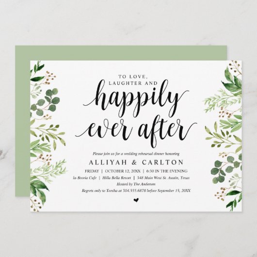 Greenery Rustic Wedding Probe Dinner Einladung (Vorne/Hinten)