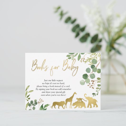 Greenery Safari Animal Baby Shower Books for Baby Einladungspostkarte (Stehend Vorderseite)