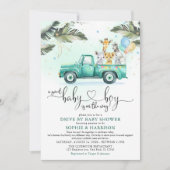 Greenery Safari Animals Drive Through Baby Shower Einladung (Vorderseite)
