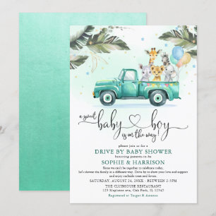Greenery Safari Animals Drive Through Baby Shower Einladung