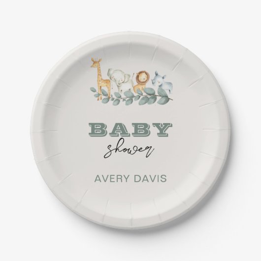 Greenery Safari Baby Shower 7" Round Paper Teller (Vorderseite)
