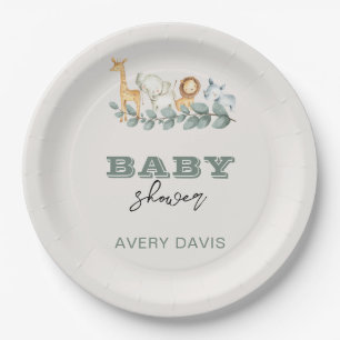 Greenery Safari Baby Shower 9" Runde Pappteller