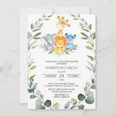 Greenery Safari Jungle Animals Baby Shower Einladung (Vorderseite)