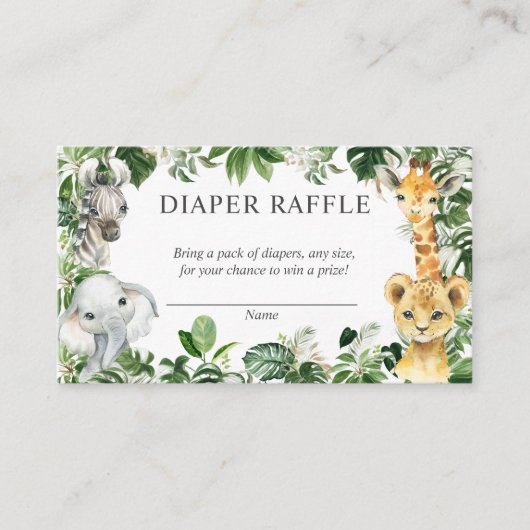 Greenery Safari Jungle Animals Diaper Raffle Card Begleitkarte (Vorderseite)