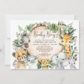 Greenery Safari Wild Animals Baby Boy Shower Einladung (Vorderseite)