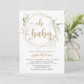 Greenery Sage and Gold Oh Baby Shower Einladung (Stehend Vorderseite)