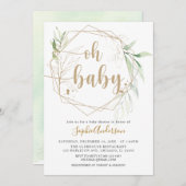 Greenery Sage and Gold Oh Baby Shower Einladung (Vorne/Hinten)