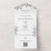 Greenery Sage Lilac Floral QR Code Wedding All In One Einladung (Innen Boden)