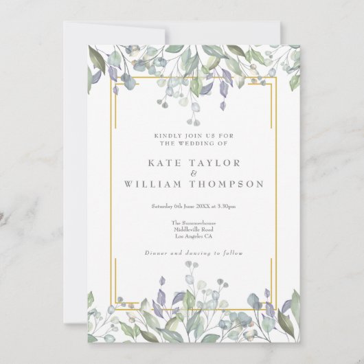 Greenery Sage Lilac Floral QR Code Wedding Einladung (Vorderseite)