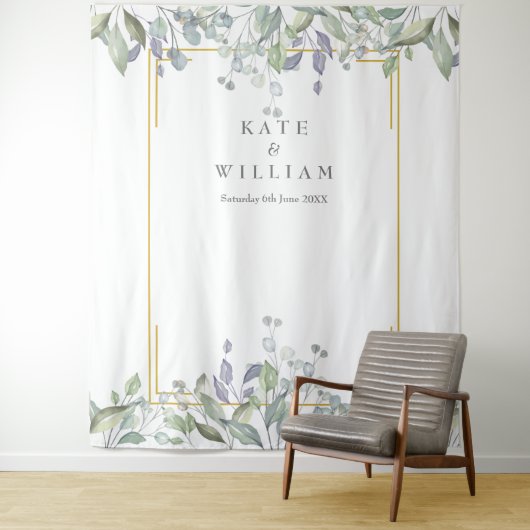 Greenery Sage Lilac Wedding Foto Stand Hintergrund Wandteppich (Beispiel)