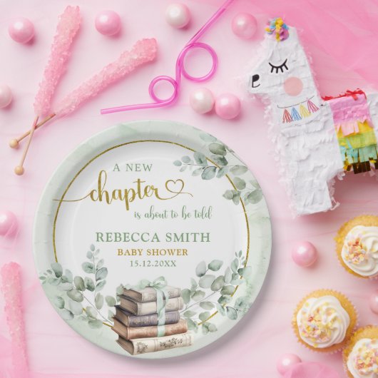 Greenery Sage Storybook Baby Shower Paper Plate Pappteller (Party)