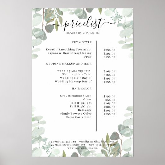 Greenery Salon Preisliste Poster (Vorne)