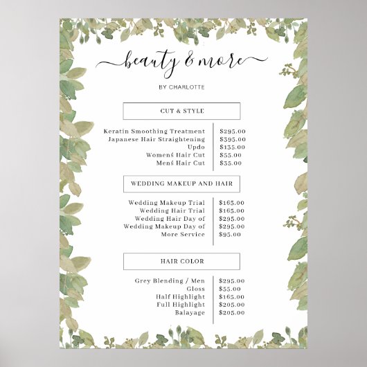 Greenery Salon Preisliste Poster (Vorne)