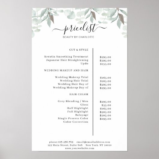 Greenery Salon Price List Poster (Vorne)