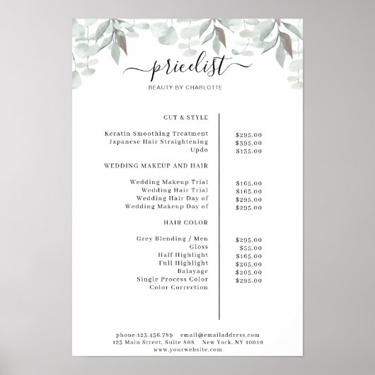 Greenery Salon Price List Poster (Vorne)