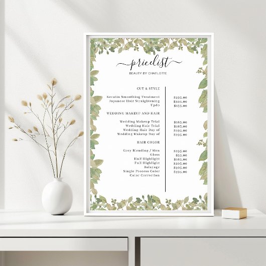 Greenery Salon Price List Poster