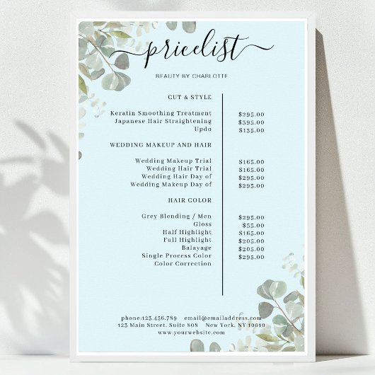 Greenery Salon Price List Poster