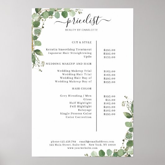 Greenery Salon Price List Poster (Vorne)