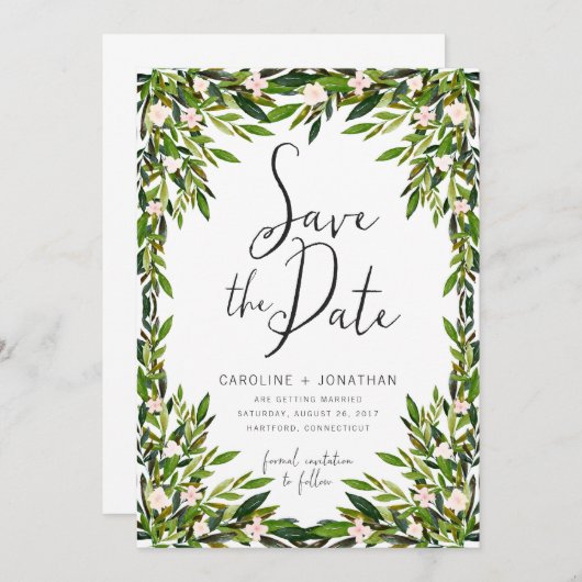 Greenery Save the Date Card (Vorne/Hinten)