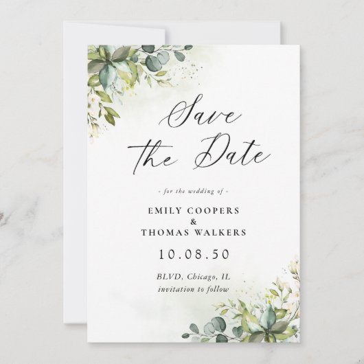 Greenery Save the Date Card (Vorderseite)