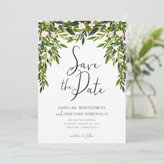 Greenery Save the Date Card Vollständige Namen (Stehend Vorderseite)