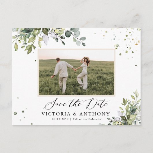 Greenery Save the Date Postcard Postkarte (Vorderseite)