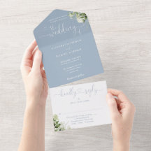 Greenery Script Hearts Dusty Blue Wedding