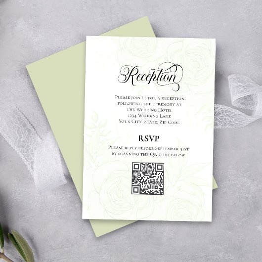 Greenery Script Wedding QR Code Reception Card Begleitkarte