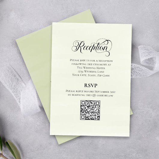 Greenery Script Wedding QR Code Reception Elegant  Begleitkarte