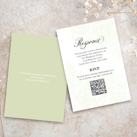 Greenery Script Wedding QR Code RSVP Card Begleitkarte