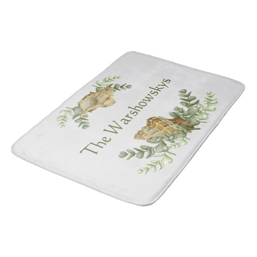 Greenery Seashell Nautical Cream Muscheln Küste 3 Badematte (Schrägansicht)