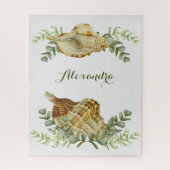 Greenery Seashell Nautical Cream Muscheln Küste Puzzle (Vertikal)