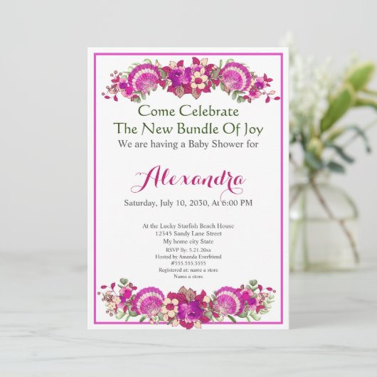 Greenery Seashell Pink Girl Floral Baby Dusche (Stehend Vorderseite)