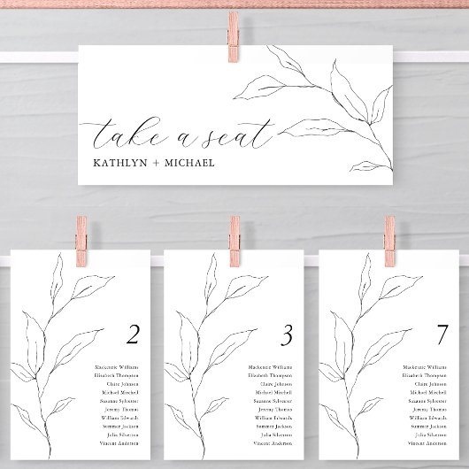 Greenery Seating Chart Card Olive Leaf Zweigstelle Einladung