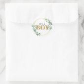 Greenery Sein a Boy Gold Eucalyptus Baby Dusche Runder Aufkleber (Tasche)