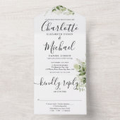 Greenery Signature Script Monogram Wedding All In One Einladung (Innen Boden)