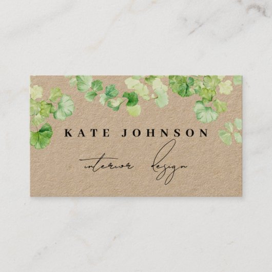Greenery Signature Script QR Code Rustic Kraft Visitenkarte (Vorderseite)